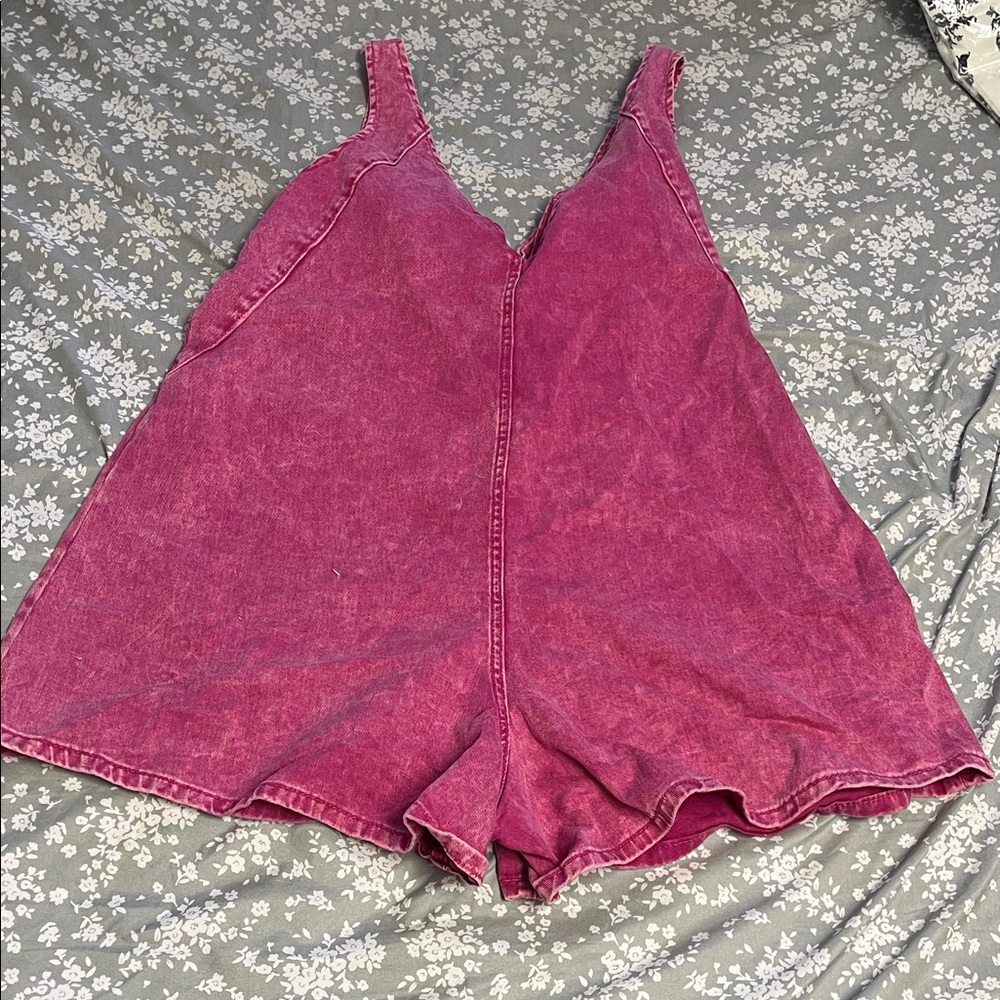 Pink Denim Romper